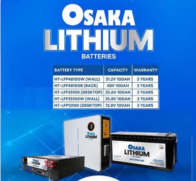 Osaka Lithium Batteries, 5.26KW, 100Ah, 5 year warranty