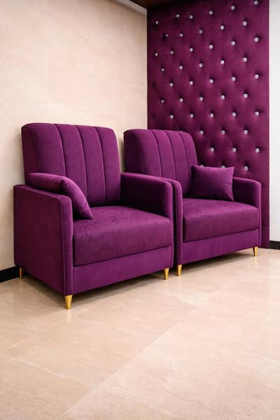purple sofa with purple patches high end quality and 1year warranty