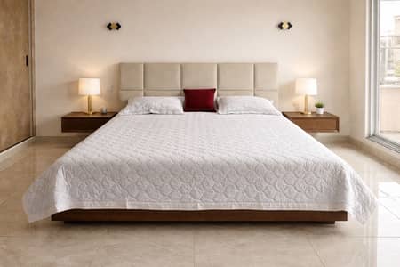 Modern King Size Bed Set with Mattress & Side Tables