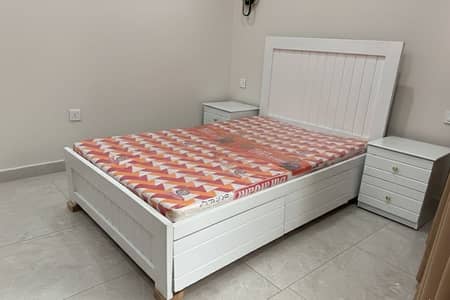 White Bed Set with Storage, Mattress & Side Tables