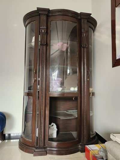 used wooden showcase with glass