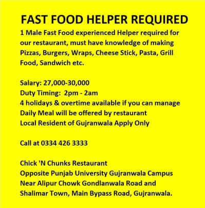 Restaurant Kitchen Helper Required