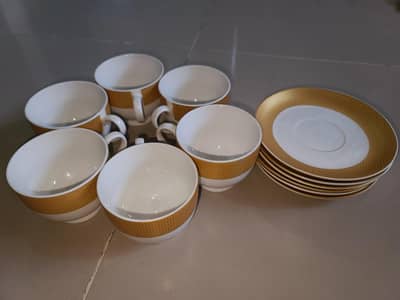 Elegant 12-Piece Gold & White Tea Cup and Saucer Set