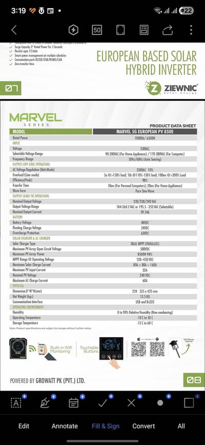 Marvel 5G European PV 8500 Hybrid Inverter-7000VA ( 2 Unit Available)
