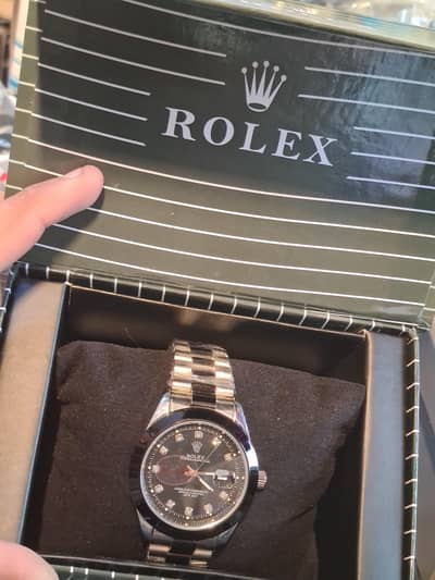 Luxury Rolex Stainless Steel Watch with Black Diamond Dial