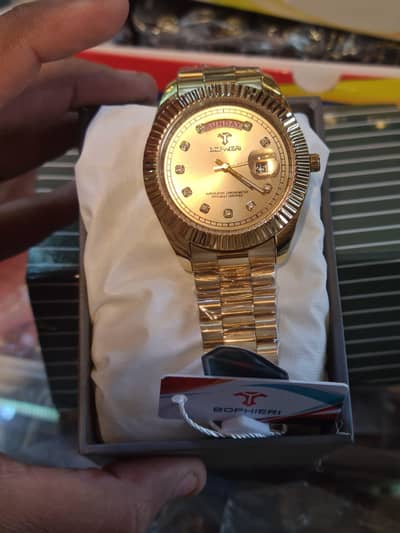 Bophieri Gold-Tone Day & Date Luxury Wristwatch