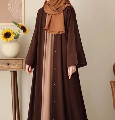 classic woman's Brown Georgette full abaya with stroller-1pc