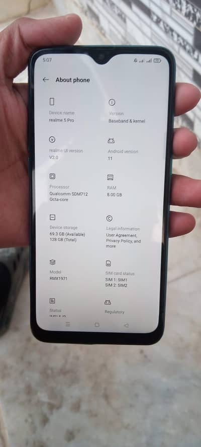 8/128 Ram Memory ha Realme 5 pro with box and charger Exchange possibl