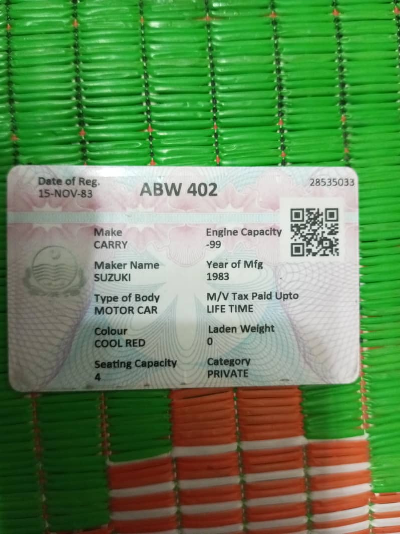 سوزوکی بولان 83 ماڈل پنجاب نمبر سمارٹ کارڈ بنا ہوا ہے فائل بائی موجود 10
