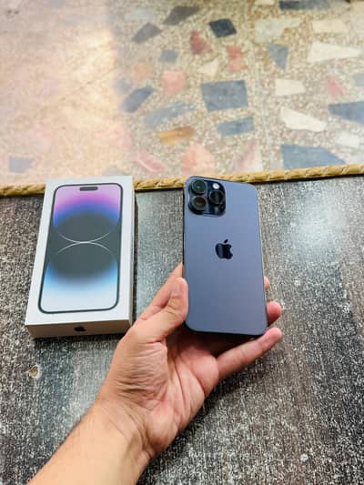iphone 14 Pro Max with Box 128GB Non PTA Physical Esim 100 Health