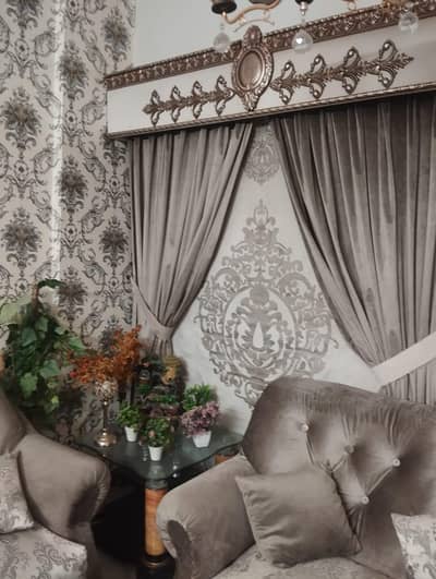 sofa with curtain with table