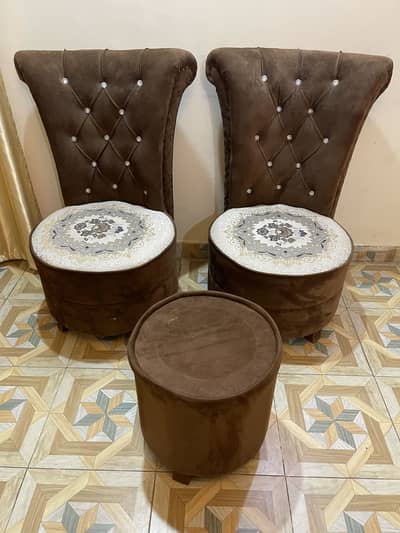 Brown 2 chairs with tea table