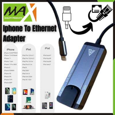 Lightning to Ethernet Adapter for iPhone,[Apple MFi Certified]