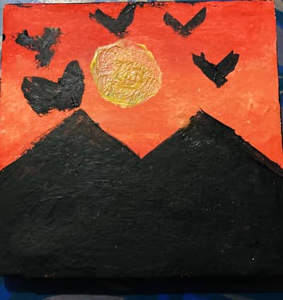 Sunset drawing of canvas