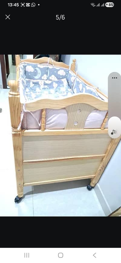 Baby cot with mattress, bedding, mosquito net and swing