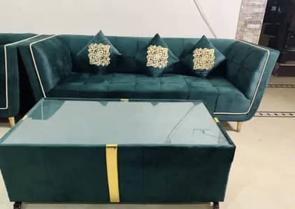 6 Seater Green Sofa Set with table For Sale - Like New