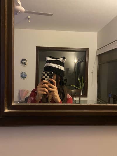 Very Aesthetic Korean Crotchet Cat Ear Beanie with Gloves Black &White