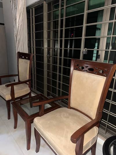 Rosewood Chairs + coffee table