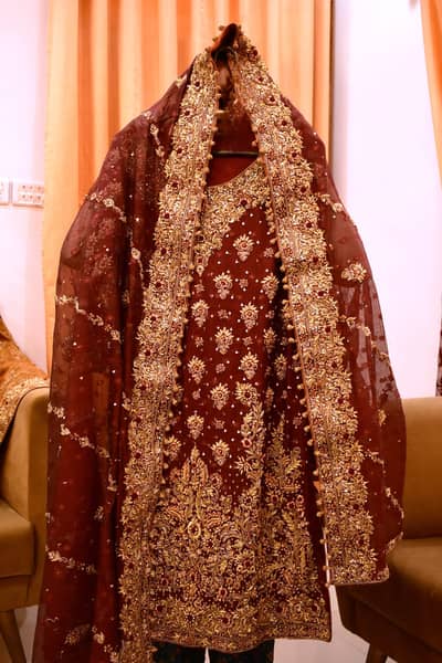 New Bridal Suit/ Unused / Shadi Dress / Sharara / Maroon Khaadi Net