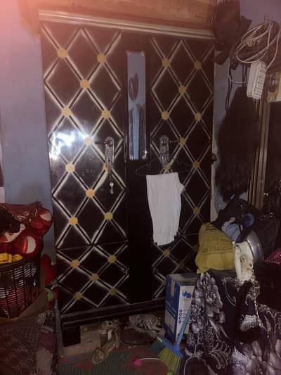 Used 2-Door Wardrobe with Mirror (Black & Gold Design)