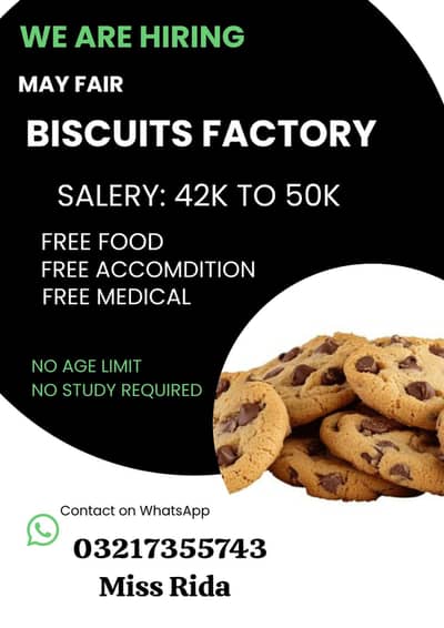 Need urgent staff biscuits packing factory in lahore