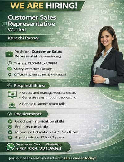Customer service representatives Female Need