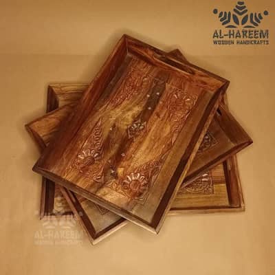 Elegant Hand-Crafted Wooden Tray Set