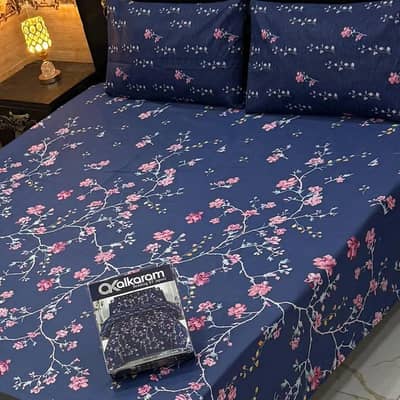 3 pcs cotton printed double bedsheet