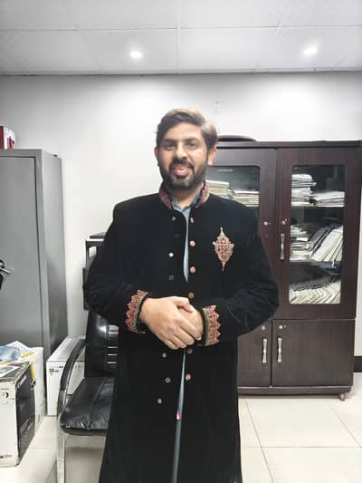 sherwani black one time used for sale or rent based available