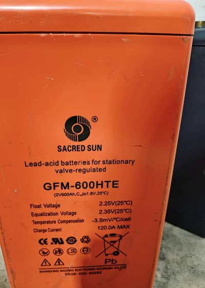 • Sacred Sun Dry cel 2V 600 Amp • Latest Model  • 600 Ampare  • 2 Volt