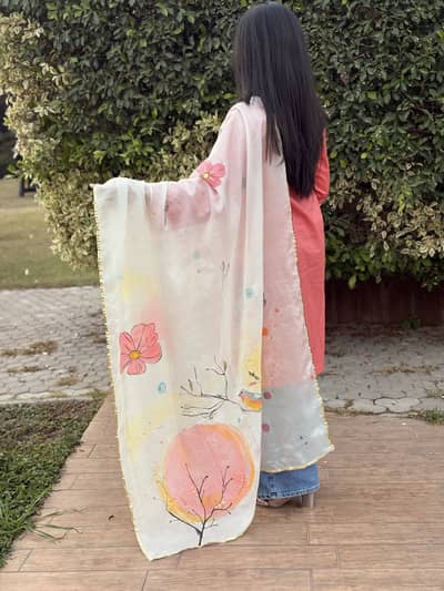 Hand-Painted China Silk/Organza Dupatta