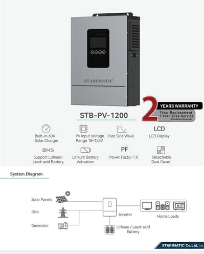1.2kw solar inverter with one year replacement warranty