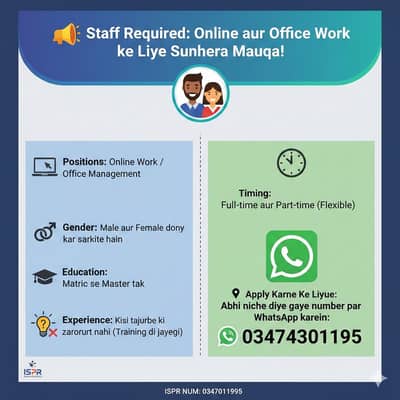 We are hiring male and female staff