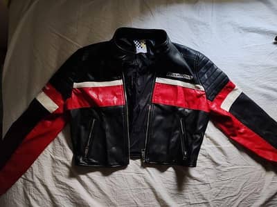 Bershka black and red leather jacket