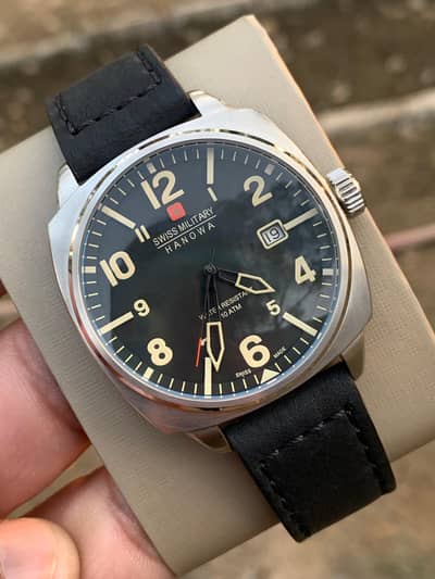 swiss military hanowa black leather strap men's watch