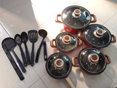 Complete 12-Piece Non-Stick Cookware Set with Glass Lids & Utensils