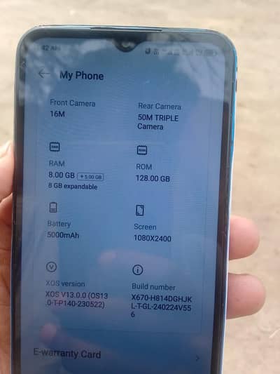 infinx note 12 8+5 GB RAM  storage 128GB