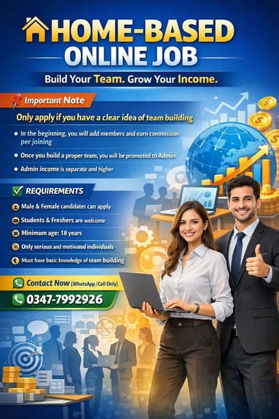 Job Vacancy/ Work Opportunity/ Male & Female / Full-Time / Part-Time