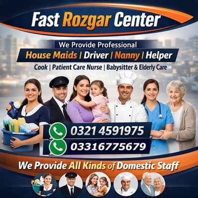House maids, BabySitter, Chef, pakistani Cook, Chokidar ,Driver, Nurse