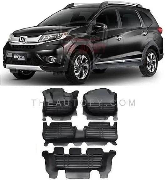 Honda BRV 5D Floor Mats (Set of 4) – Black, PU Leather, Custom Fit