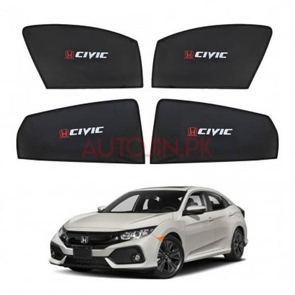 Honda Civic Sun Shades 2016-2021 (4 Pieces) with Civic Logo – Jet Black