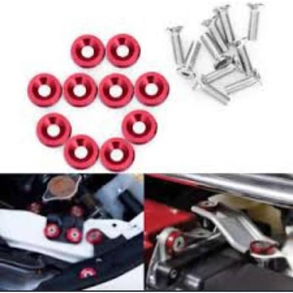 10Pcs JDM Style Fender Washers, Bumper Washers, License Plate Bolts Kit in Red