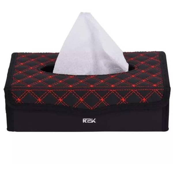 Tissue Box Cover for Cars, Homes, and Office – Black with Red Stitching