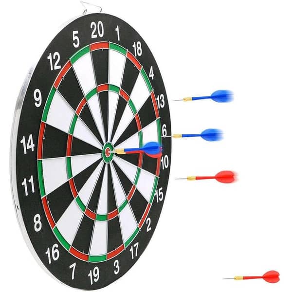 18" Dart Board with 6 Darts and Double-Sided Scoreboard Game Set