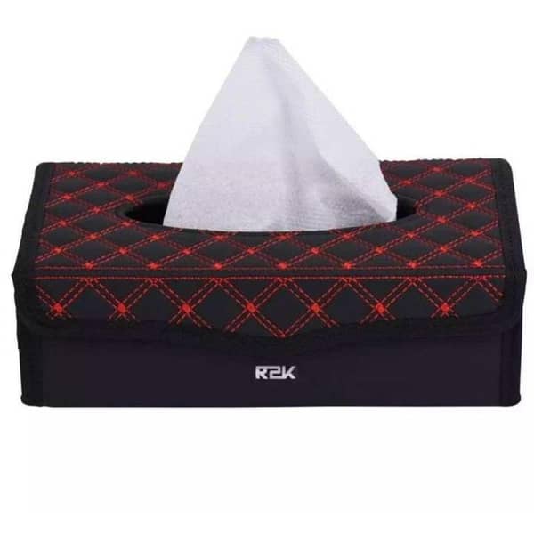 Tissue Box Cover for Cars, Homes, and Office — Black with Red Stitching