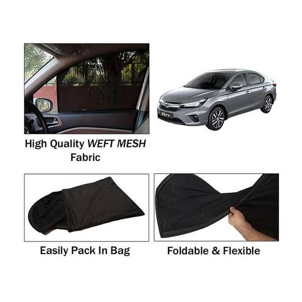 Honda City 2022-2023 Sun Shades: Heat-Resistant Foldable Mesh Fabric Set (4 Pieces)