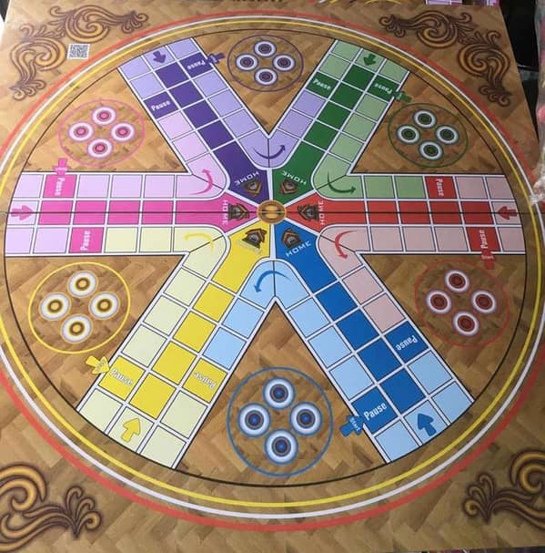 Foldable 2-Sided Wooden Ludo Game for 6 Players with Free Goti Pack