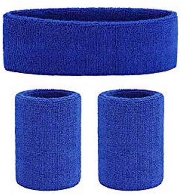 Blue Outdoor Fitness Sweatband Headband and Wrist Band (Pack of 2)