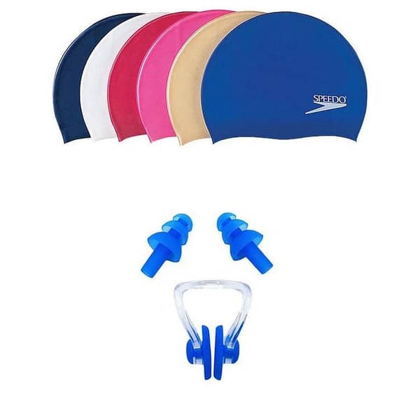 Set of 2 Silicone Swimming Cap and Nose Clip Ear Plug Set for Adults
