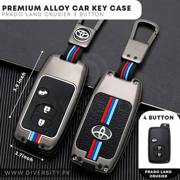 Toyota Prado Zinc Alloy Metal Remote Key Cover with Key Chain
